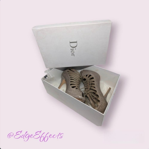 CHRISTIAN DIOR Grey/Taupe Python Lace Up Platform High Heel Booties Sz 7 W/ Box - Picture 7 of 7